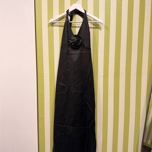 Meshki Dori Faux Leather Black Halter Dress